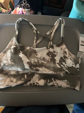 Balance Collection Olive & White Tie-Dye Strappy Sports Bra